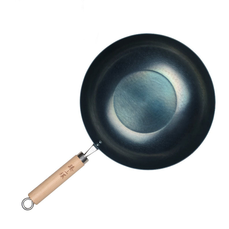 ZhangQiu ZhenSanHuan Chinese Hand Hammered Flat Bottom Carbon Steel Wok