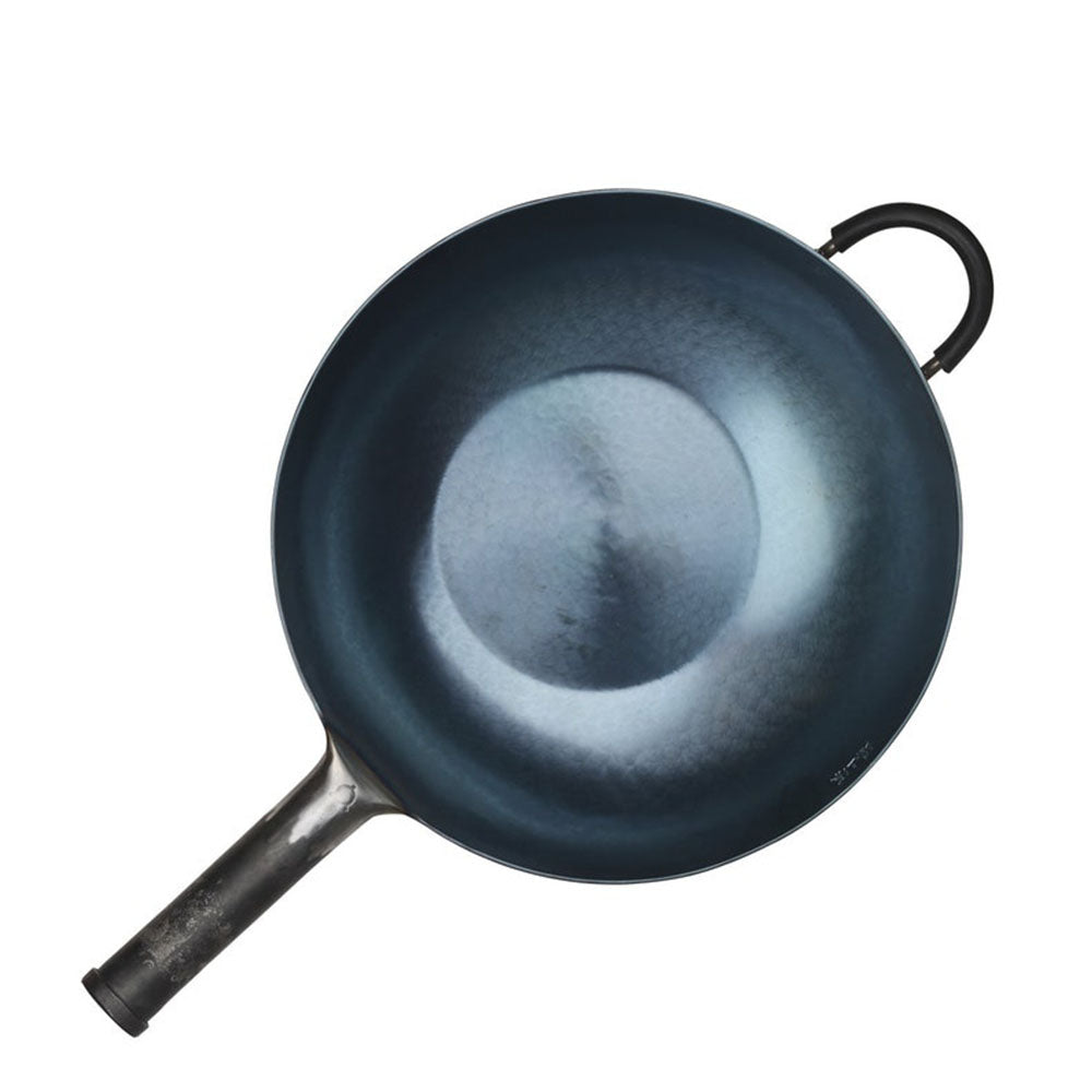 ZhangQiu ZhenSanHuan Chinese Hand Hammered Flat Bottom Carbon Steel Wok