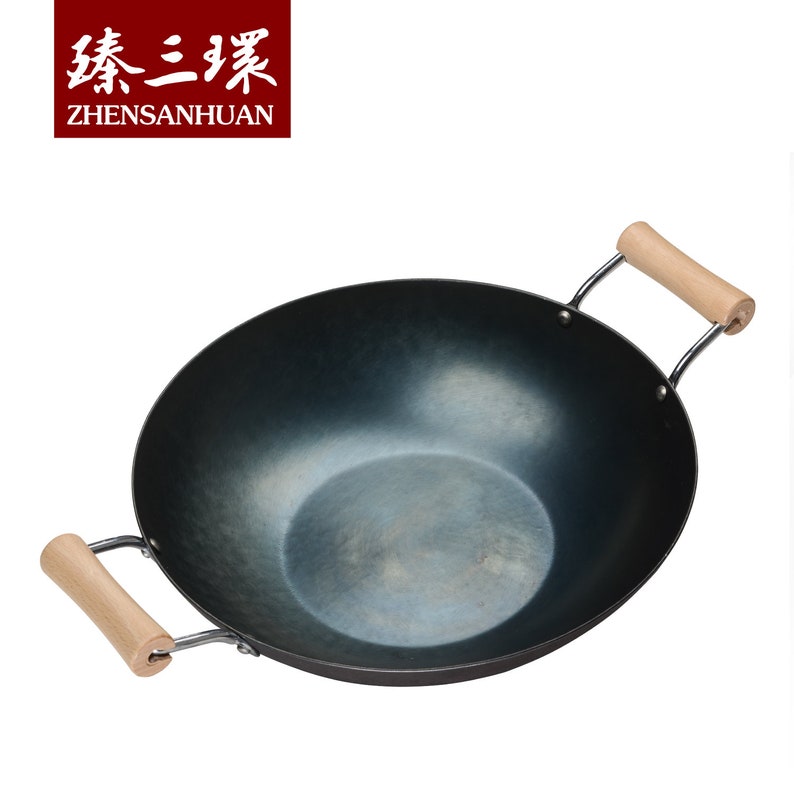 5 Piece 14 Inch Double Handle Pre-Seasoned Flat Bottom Wok Set