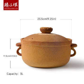 ZhenSanHuan Handmade Earthenware Clay Pot Casserole – 3L for 4-6 people