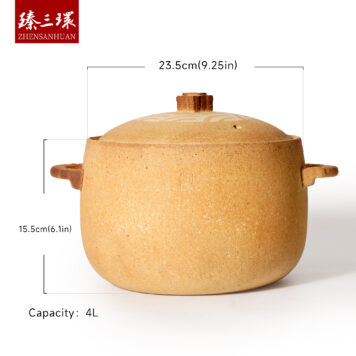 ZhenSanHuan Handmade Earthenware Clay Pot Casserole – 4L for 4-6 people