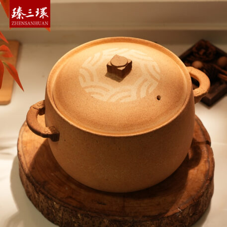 ZhenSanHuan Handmade Earthenware Clay Pot Casserole – 4L for 4-6 people