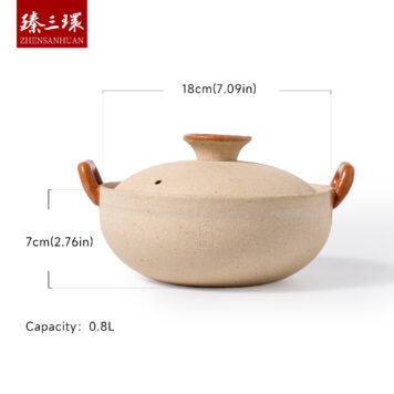 ZhenSanHuan Handmade Earthenware Clay Pot Casserole – 0.8L for individual or small servings