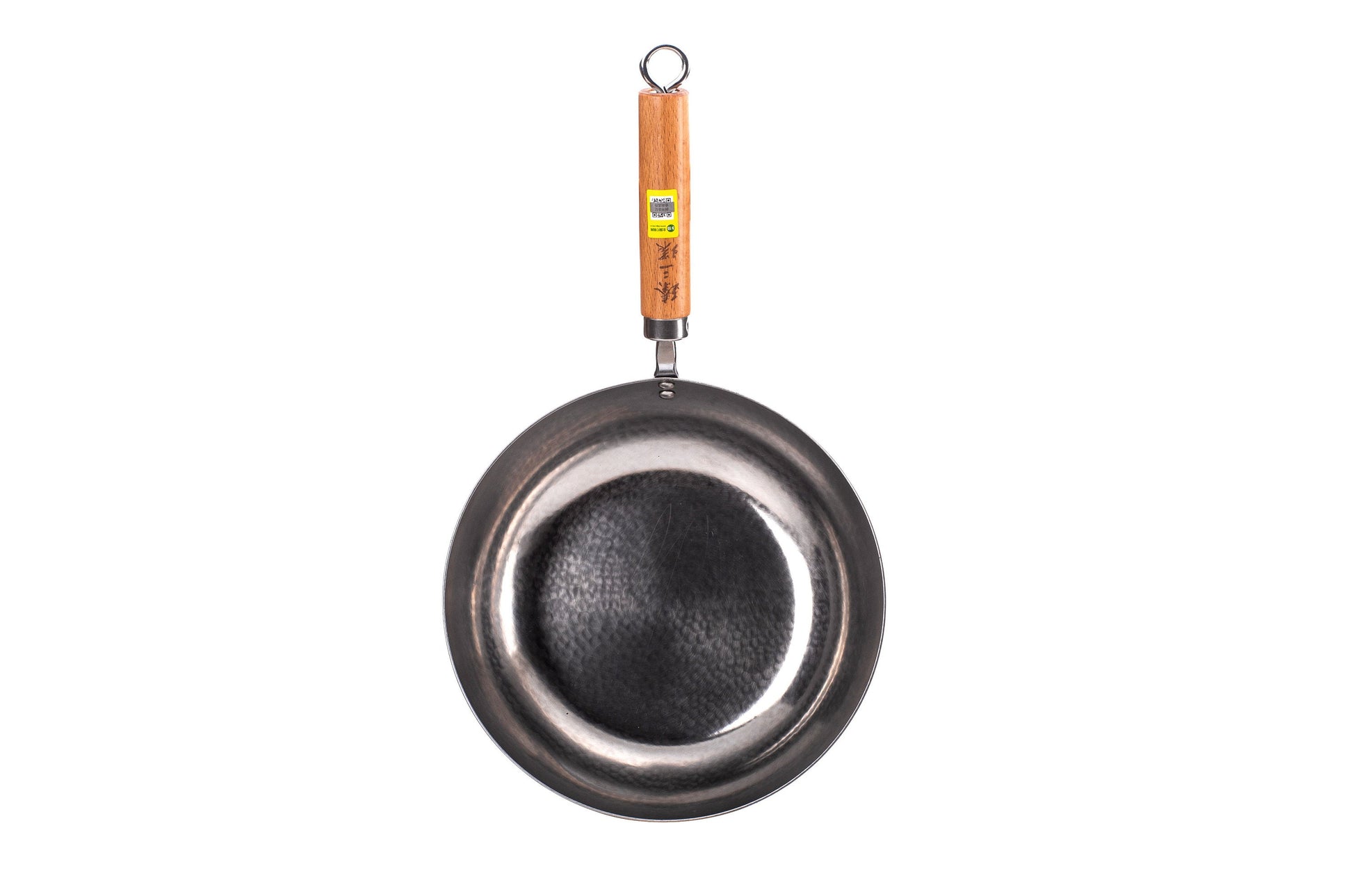 ZhangQiu ZhenSanHuan Chinese Hand hammered Flat Bottom Carbon Steel Wok For Small Family-wood-handle