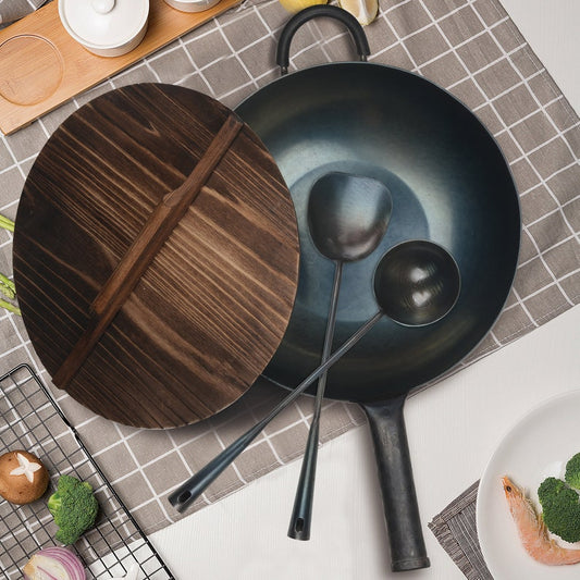 ZhangQiu ZhenSanHuan Chinese Hand Hammered flat bottom Carbon Steel Wok